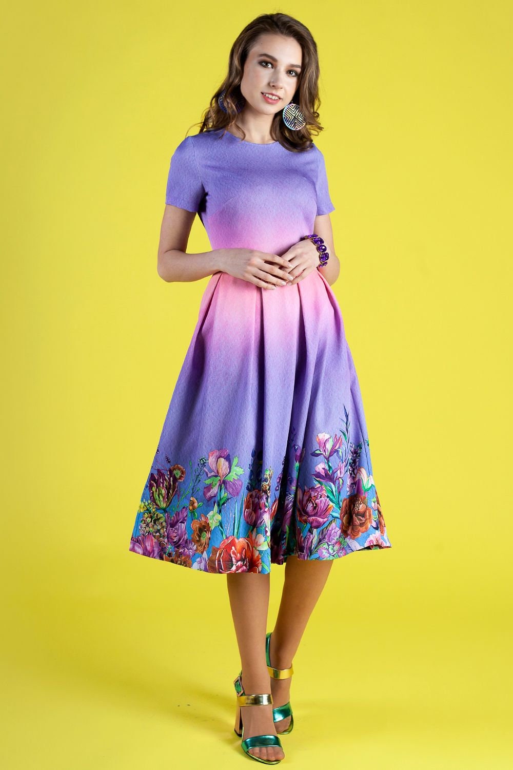 floral flare dress for women Floral Sequin Fit Flare Mini Dress LAVENDER / M main image 0