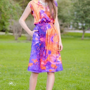 Abstract Skirt, Colorful Midi Skirt, Purple Skirt, Knee Length Skirt, High Waisted Skirt, A Line Skirt, Loose Skirt, Women Midi Skirt