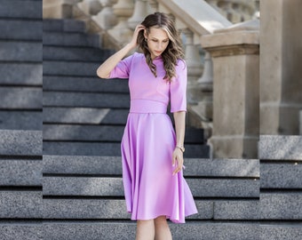 Vestido color bígaro, vestido midi para mujer, vestido entallado y con vuelo, vestido de dama de honor, vestido de invitada de boda, madre de la novia, madre del novio