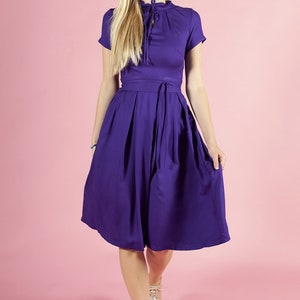 Purple Dress for women, Bow Dress, Romantic Dress, Summer Dress, Plus Size Clothing, Front Bow Dress, Knee Length Dress, Pleated