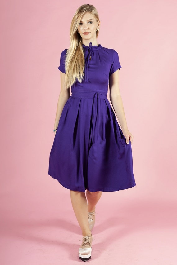 Purple Dress for Women, Bow Dress, Romantic Dress, Summer Dress, Plus Size Clothing, Front Bow Dress, Knee Length Dress, Pleated