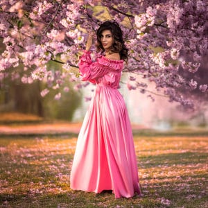 Pink Maxi Dress, Long Dress, Evening Gown, Wedding Guest Dress, Off The Shoulder Dress