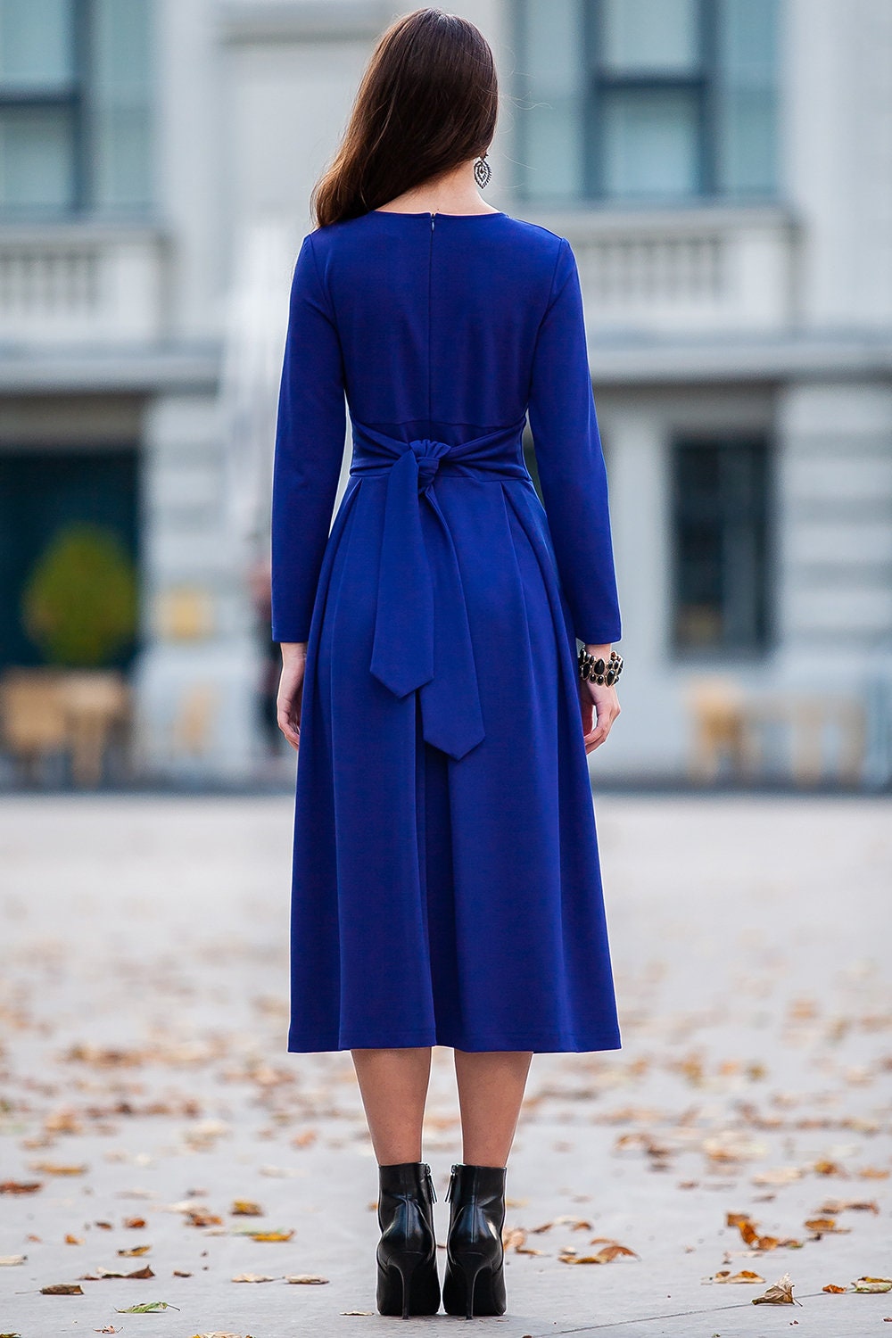 Royal Blue Dress Winter Midi Dress Long Sleeve Dress Plus | Etsy