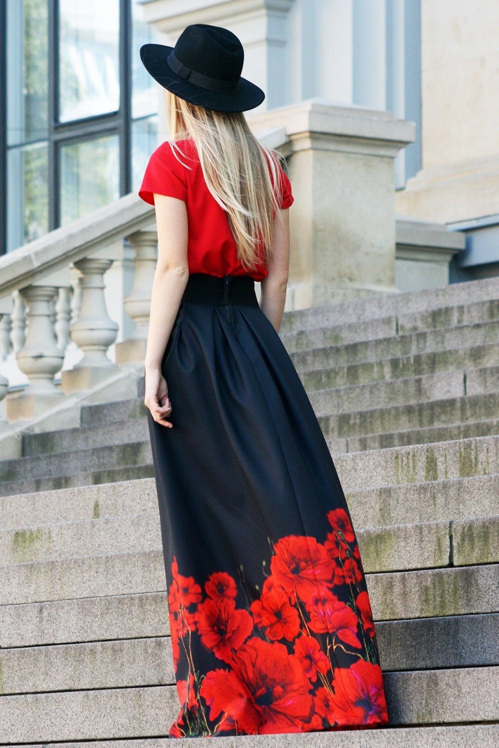 Black Maxi Skirt Gothic Clothing Floral Skirt Plus Size | Etsy