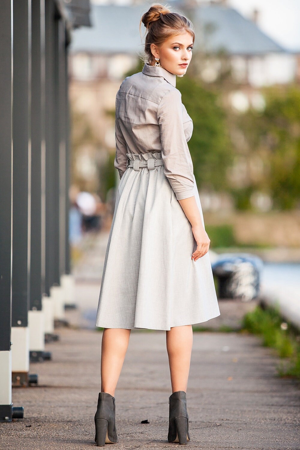 Grey Skirt Women Perfect for Fall/winter Season in Knee