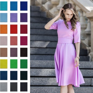 Fit And Flare Dress, Women Midi Dress, Bridesmaid Dress, V Neck Dress, Wedding Guest Dress, Cocktail Dress, Half Sleeve Dress, Plus Size