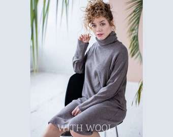 Oversize sweater dress, sweatshirt dress, long winter sweater dress, jumper dress women, turtleneck sweater dress, long sleeve dress