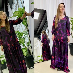 Langes Maxi Kleid, Bodenlanges Kleid, Lilas Kleid, Chiffon Kleid, Boho Kleid, Abendkleid, Plus Size Kleid, Gala Kleid, elegantes Kleid