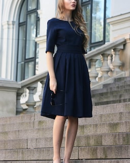 plus size smock dress Chic Notched Neckline Ruffle Hem for Graduation – Canary Houze Color:Cadet New Dark Purple Mother denim overalls For an evening event
