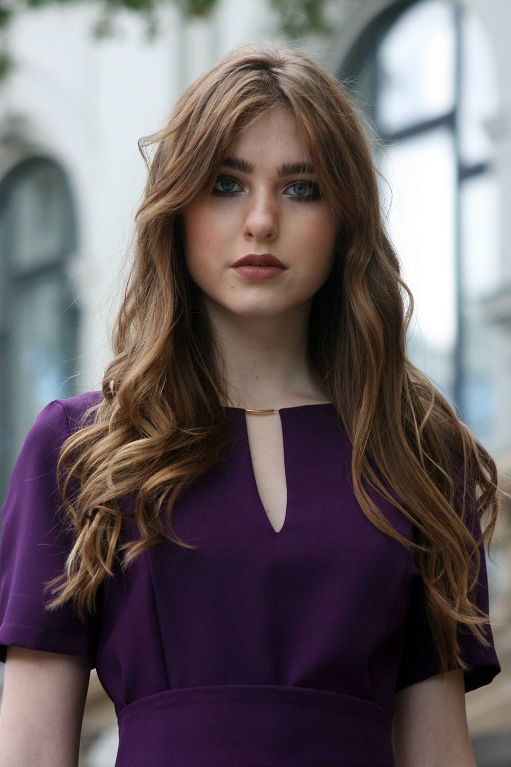 what hair color goes with purple dress Red Hair Purple Dress