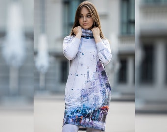 Women Sweater Dress, Jumper dress with pockets, Long sleeve dress, Turtleneck sweater dress, , Winter dress, Plus size clothing, Tunic