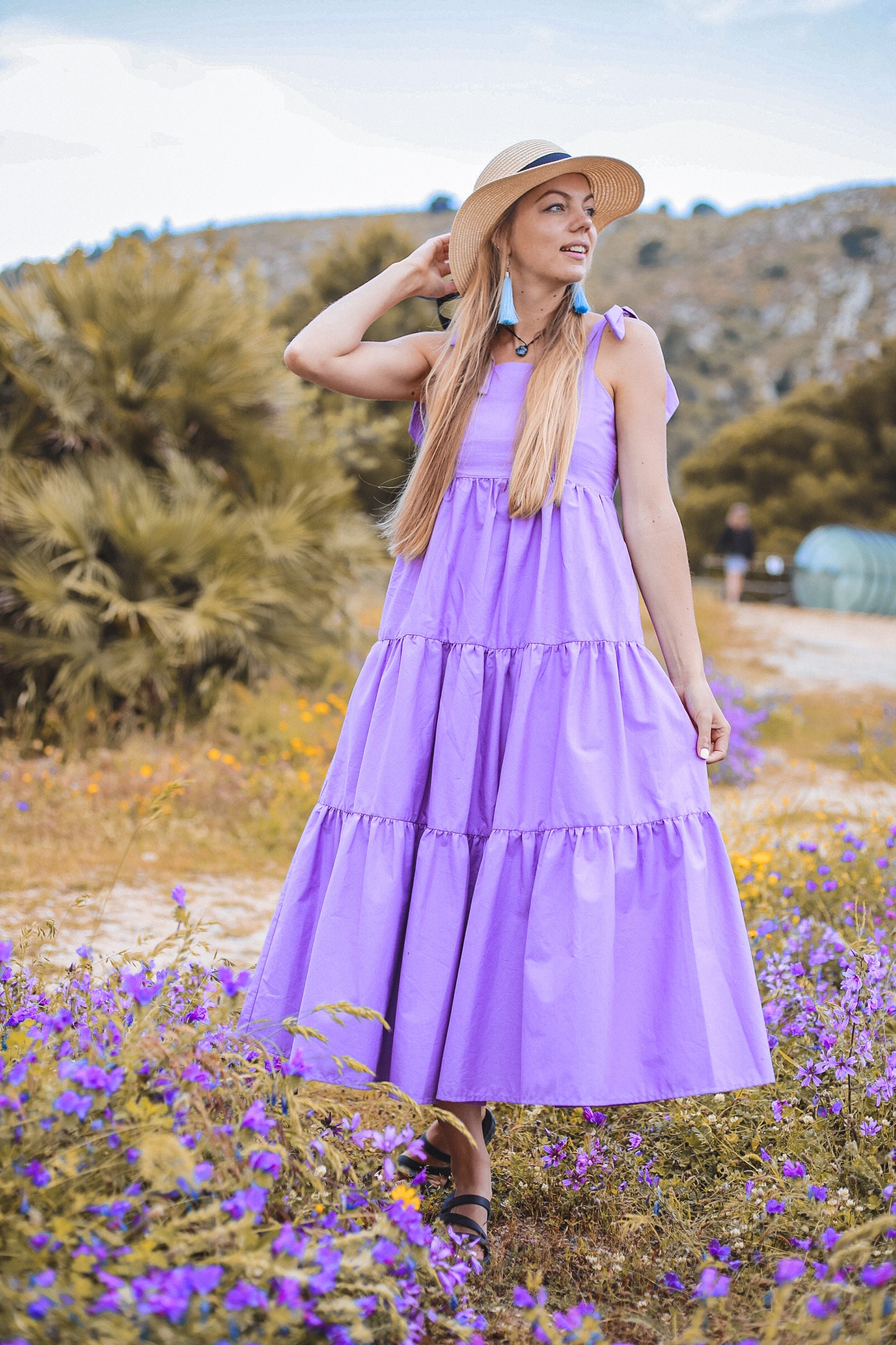 Vestido lila lavanda vestido de algod n de verano vestido maxi