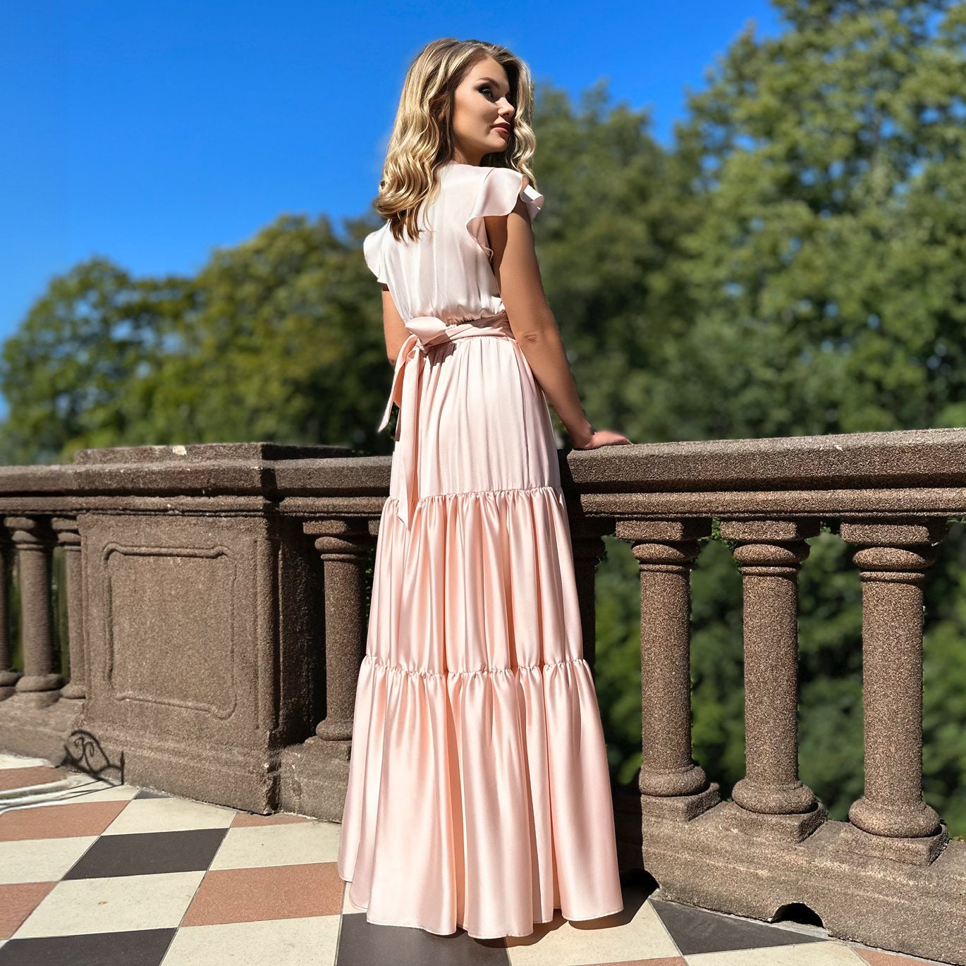 Pink Rose Bridesmaid Dress, Maxi Dress, Tiered Floor Length Dress, Evening Gown, Soft Pink Wedding Guest Dress, Plus Size Clothing - Etsy Pink Rose Bridesmaid Dress, Maxi Dress, Tiered Floor Length Dress, Evening Gown, Soft Pink Wedding Guest Dress, Plus Size Clothing - Etsy