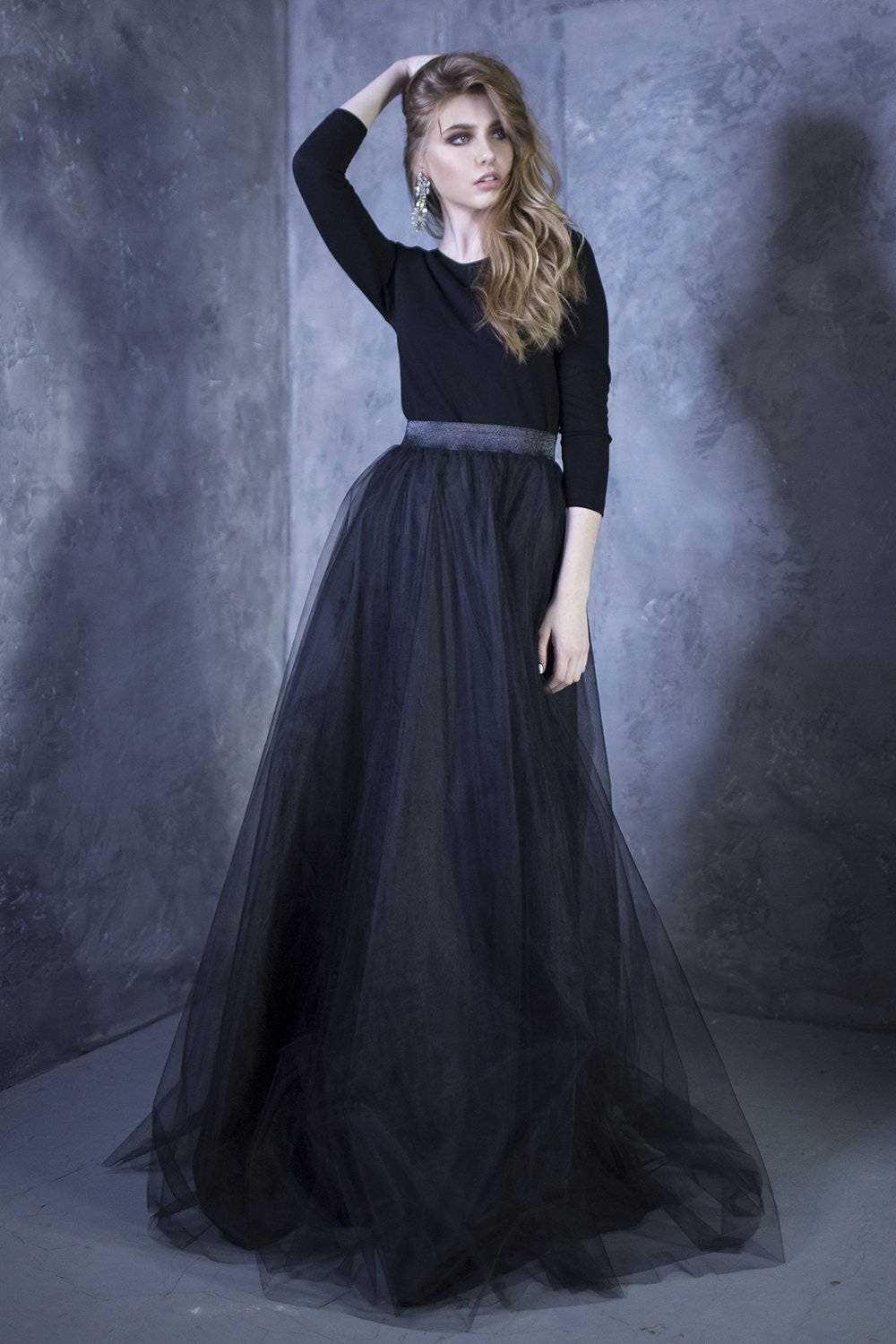 black tulle maxi