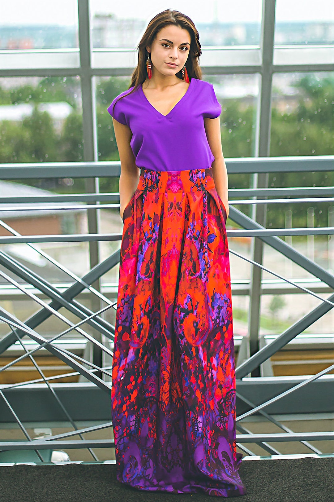 Plus Size Maxi Skirt Red Purple Skirt High Waisted Skirt Loose Skirt Long Maxi Skirt Floor Length Skirt Bohemian Skirt Women Clothing Etsy Canada