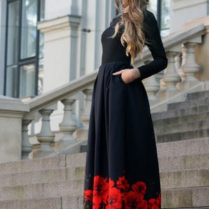 Formal Dress, Women Dress, Maxi Dress, Plus Size Maxi Dress, Floral Dress, Long Sleeved Dress, Black Dress, Ball Gown, Elegant Dress image 3