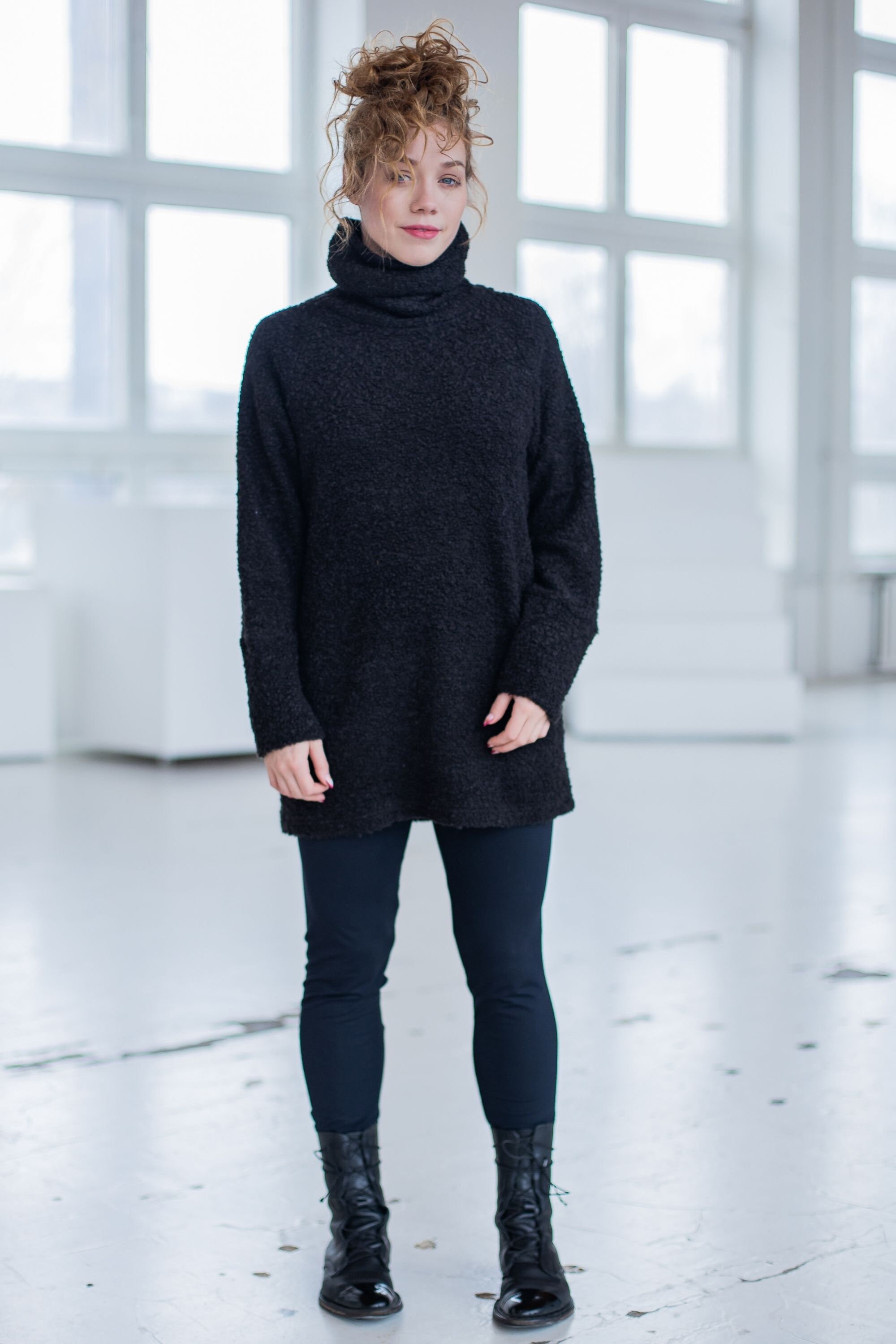 Turtleneck Sweater, Oversized Sweater Tunic, Black Sweaters Turtleneck Sweater, Oversized Sweater Tunic, Black Sweaters