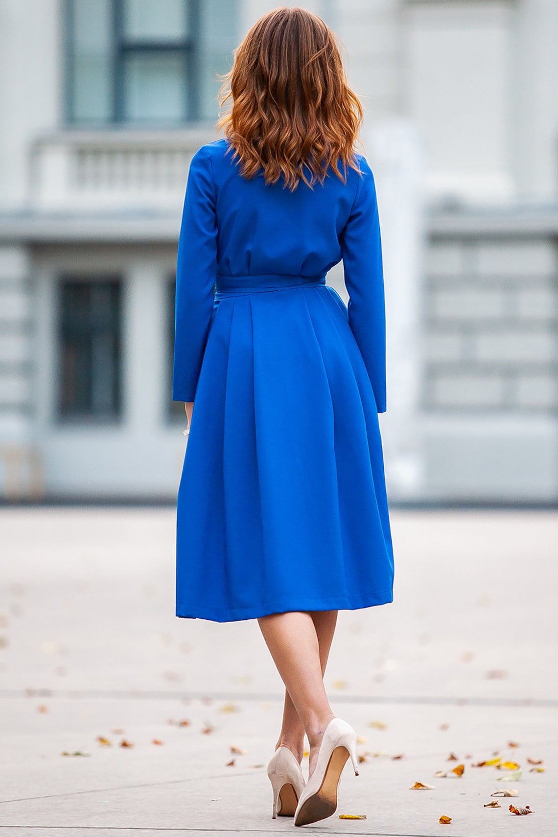 Royal Blue Dress Elegant Shirt Dress Long Sleeve Dress Midi | Etsy