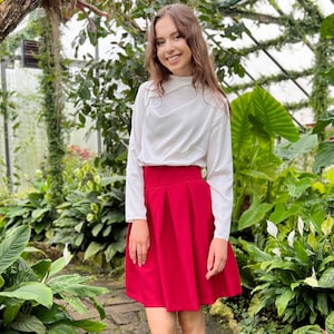Flared Pleated Mini Skirt with Pockets| Stylish Flared Mini Skirt| Short Skirt| Circle Skirt| Cocktail Skirt| Fashion skirt| Wine color|