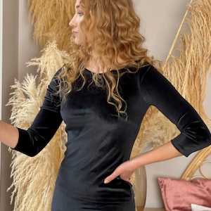 Black Velvet Top, Women Velvet Blouse, Luxury Leisurewear, Plus Size Clothing, Black Long Sleeves Top, Velvet Clothing, Cozy Loungewear