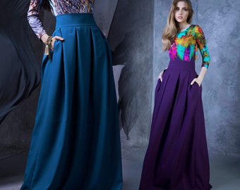 Falda larga de cintura alta con estampado plisado disponible en varios tamaños desde XXS hasta 5XL y más de 30 colores disponibles