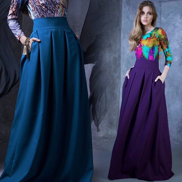 High Waist Maxi Skirt In Pleated Pattern Available In Multiple Sizes From XXS To 5XL And More Than 30 Colors Available