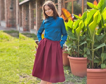Classic Skirt, Midi Skirt, Swing Skirt, 1950's Skirt, Röcke fur frauen, Burgundy Skirt, Cocktail Skirt, Women Skirt, Minimalist Skirt