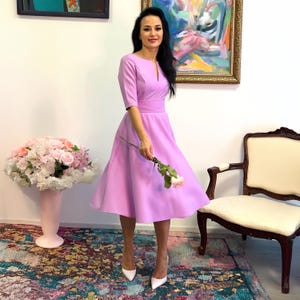 Light Lilac Midi Length Dress, Wedding Guest Dress, Mother Of The Bride Dress, Cocktail Dress, Bridesmaid Dress, Summer Dress