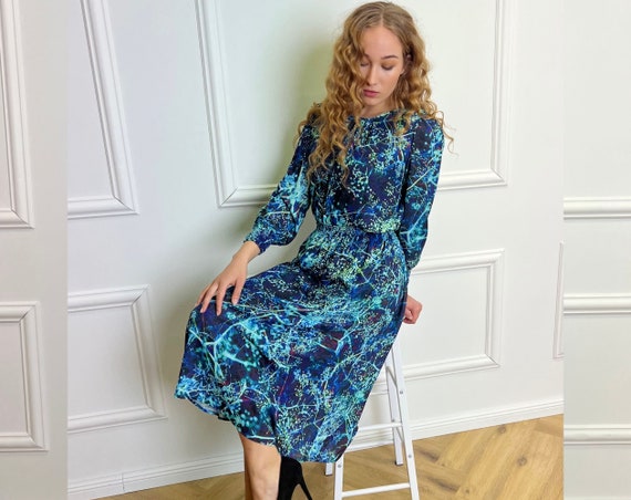 green emerald velvet dress Plus Size Blue Abstract Mesh Maxi Dress with Flare Sleeves – Fashion//SZN main image 1