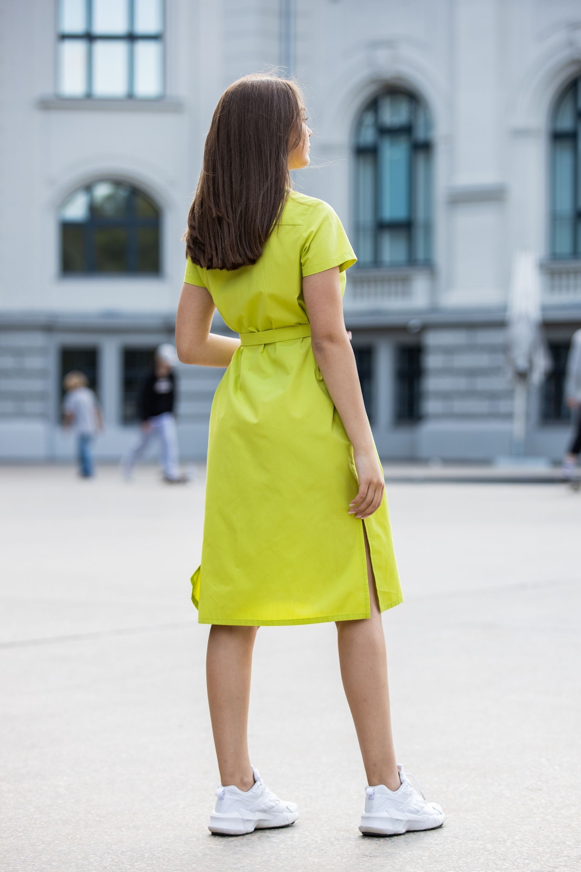 casual lime green dress Organic Cotton Midi Shirt with Belt and Pockets, Plus Size Short Sleeve Collared Button Front Dress, XS-5XL 105 cm / 41.3 Color:Black&Pink Green maxi dress PANTS 30 Birthday Photoshoot Outfit