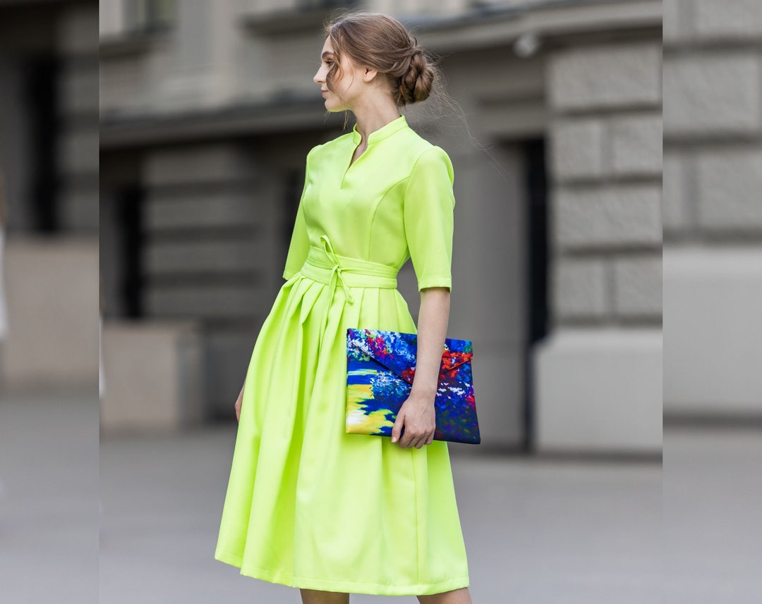 womens lime green dress Anaisa | Plunge Halter-Neck Midi Premium jersey Neeno Women's Dresses Solid Criss-Cross