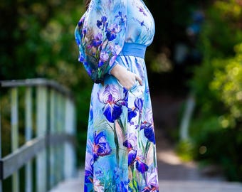 iris flower asymmetric sheath maxi dress Roberto Cavalli // Brown Print Asymmetrical Dress – VSP Consignment main image 1