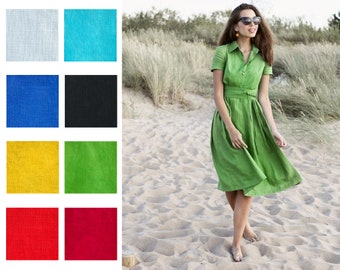 Linen Dress For Women, Green Dress With Collar, Linen Shirt Dress, Plus Size Clothing, Fit And Flare Dress, Linen Clothing, Prom Dress