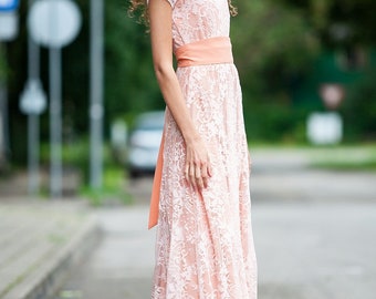 Beige Dress, Waistband Dress, Lace Wedding Guest Dress