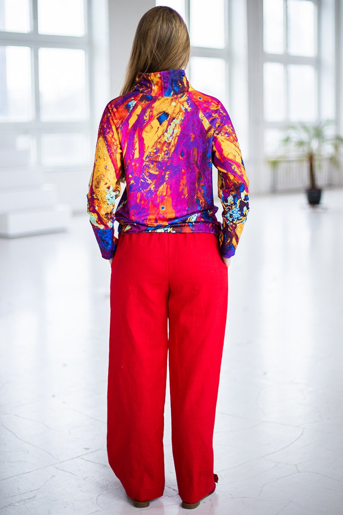 red linen pants