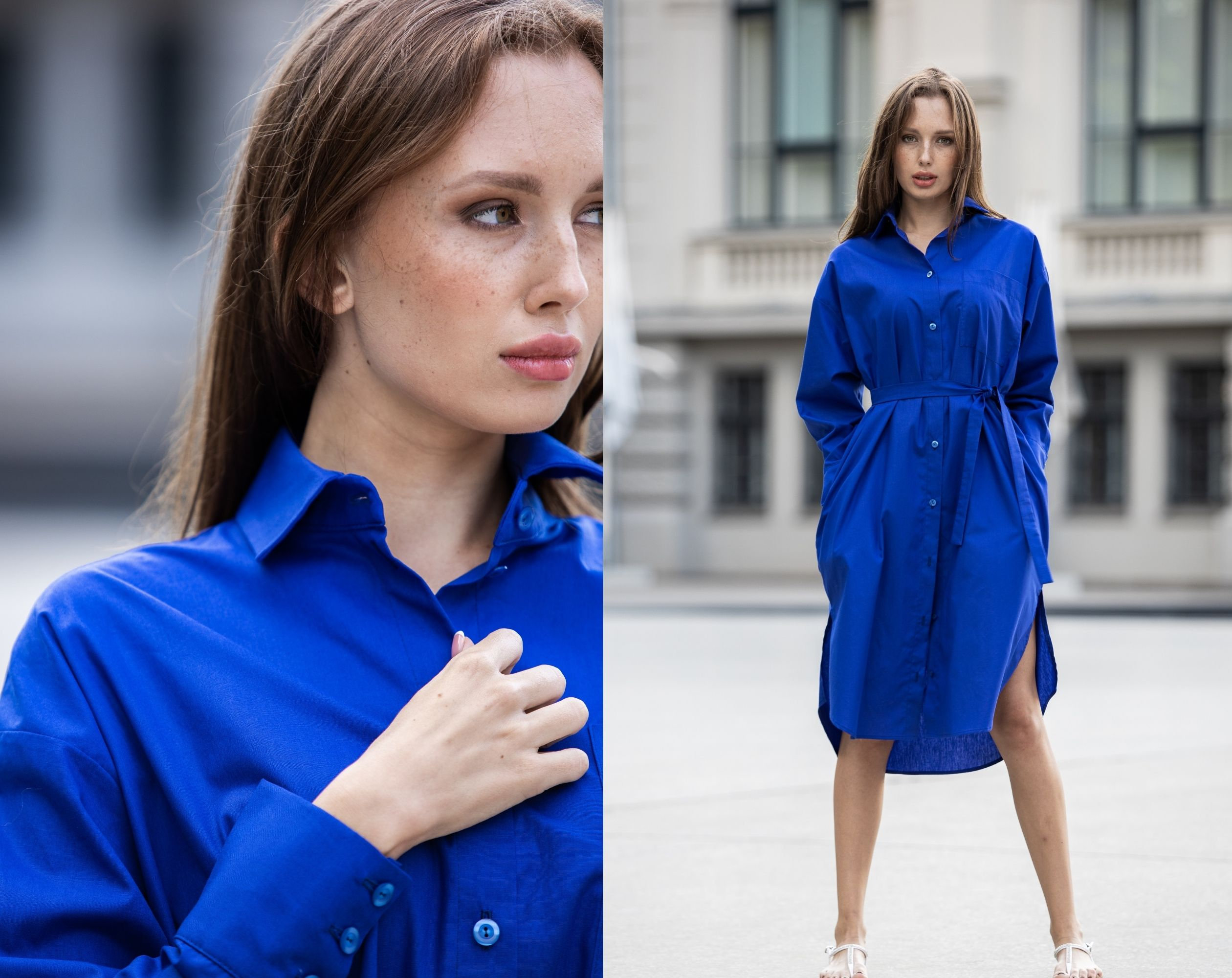 blue shirt dress