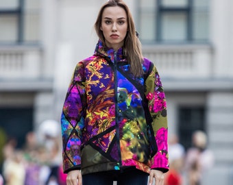 Colourful Rain Jacket, Windproof Jacket, Sportwear, Women Raincoat, Outerwear, Abstract Jacket, Printed Jacket, Plus Size Clothing, Guntina