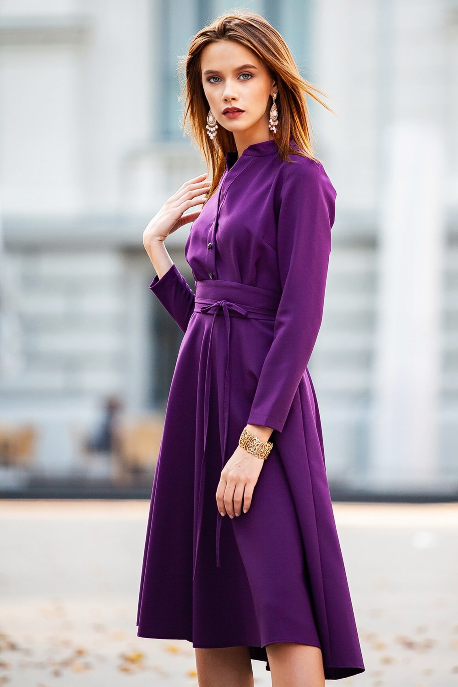 Purple Shirt Dress Women Shirt Dress Fall Dress Plus Size Etsy