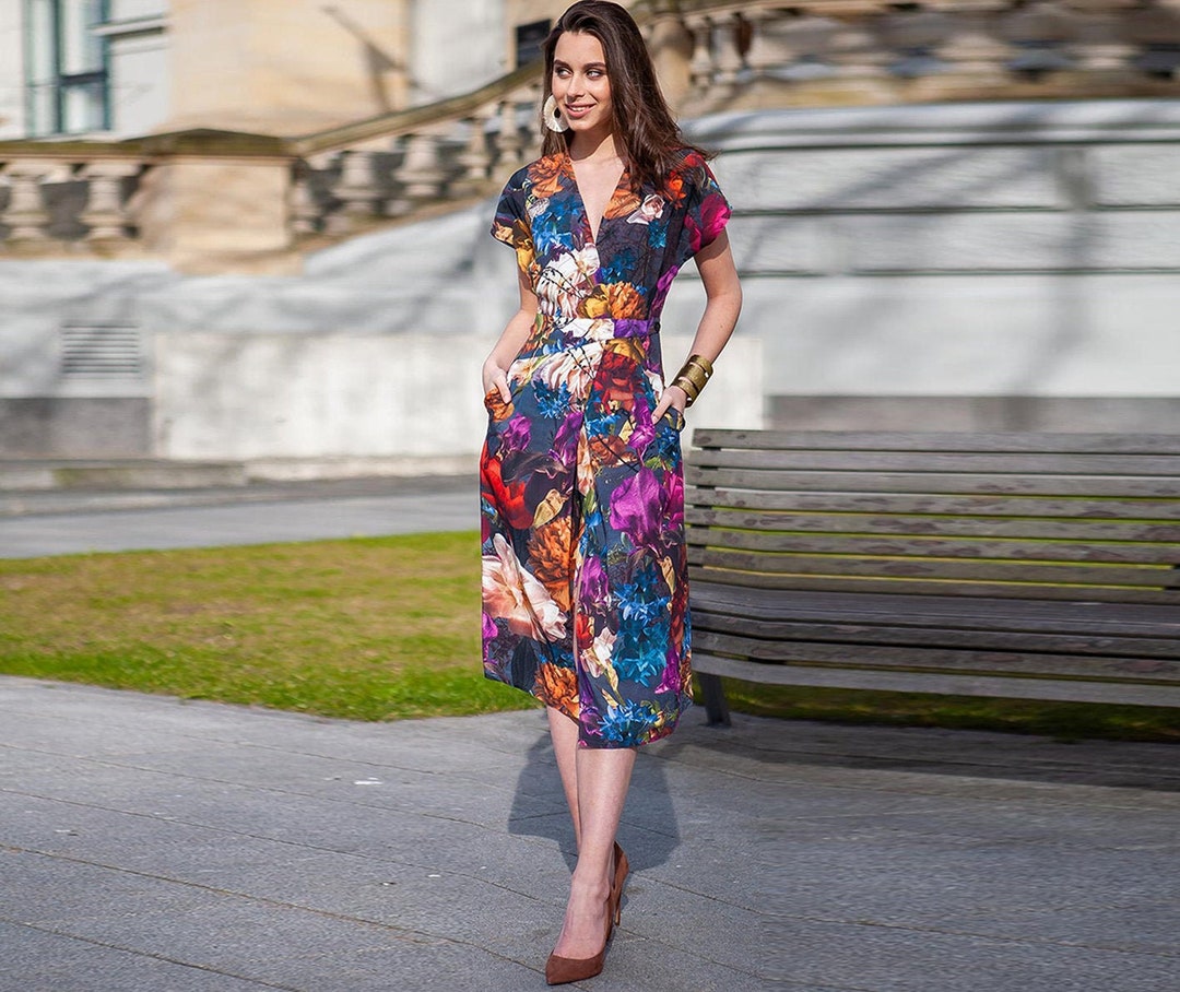 Vestido floral, vestido midi, ropa de talla grande, vestido para mujer,  vestido de verano, vestido de flores, vestido estampado, vestido de jersey, 