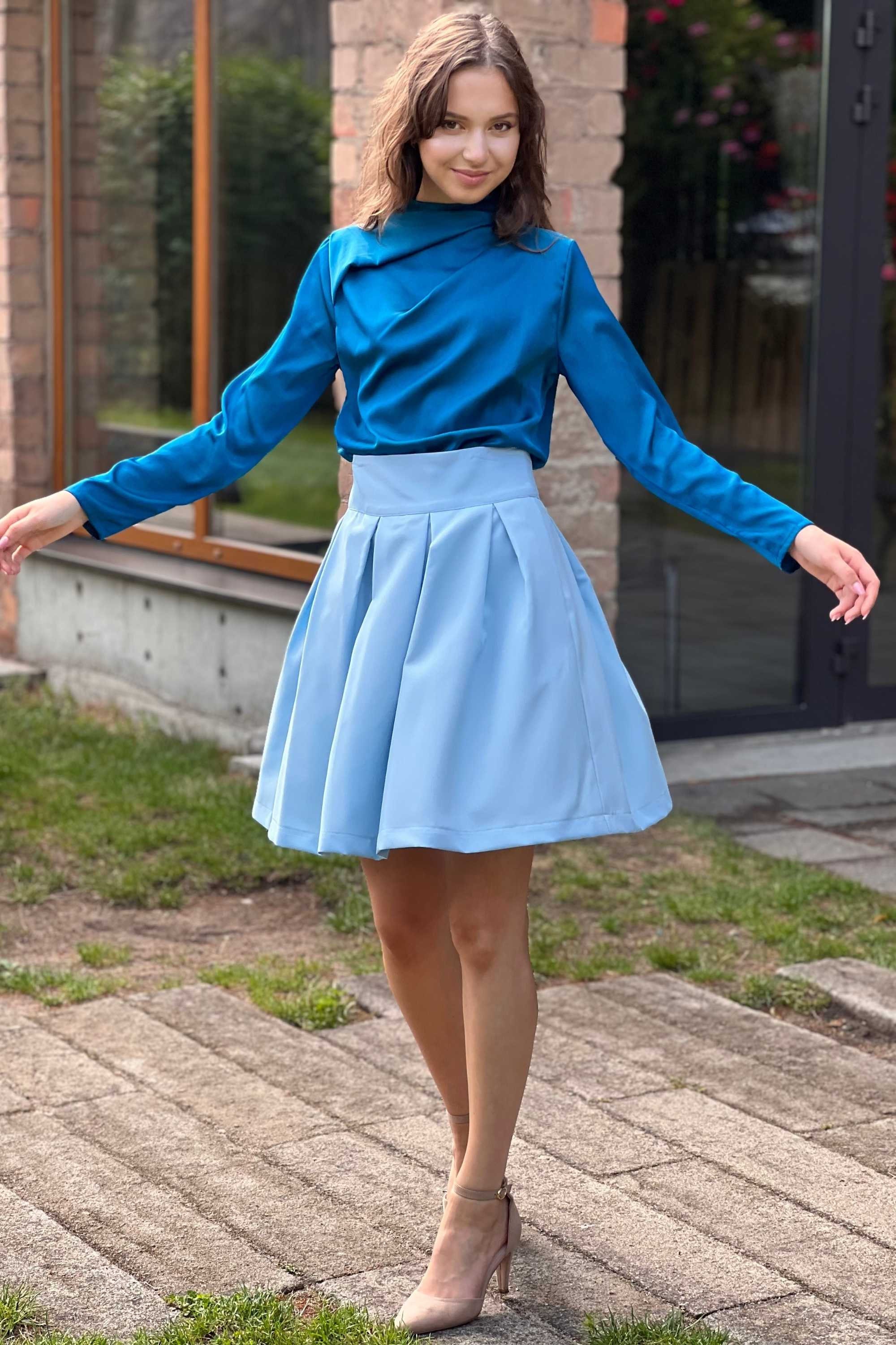 JILTU flare mini skirt Blue ブルー S Flared Pleated Mini Skirt With Pockets| Stylish Flared Mini