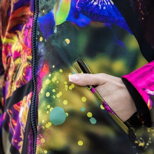 Colourful Rain Jacket, Windproof Jacket, Sportwear, Women Raincoat, Outerwear, Abstract Jacket, Printed Jacket, Plus Size Clothing, Guntina image 3