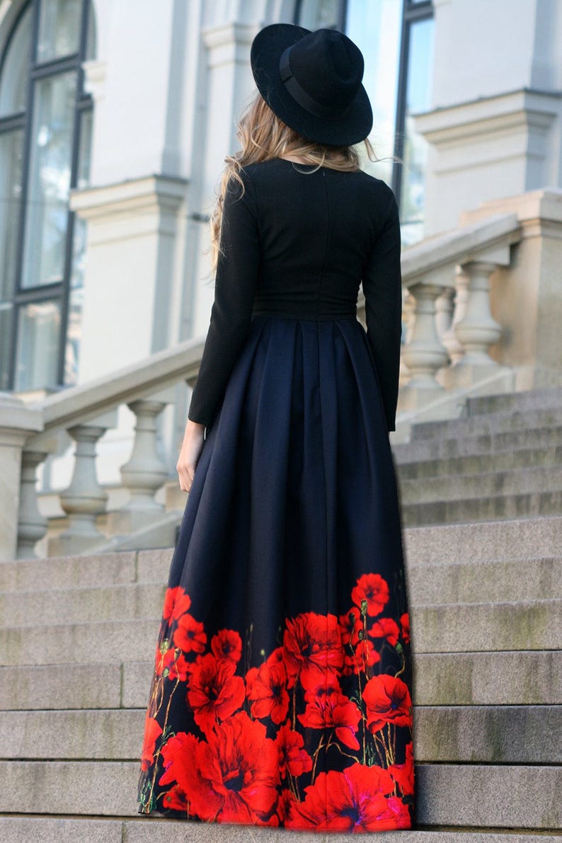 Formal Dress, Women Dress, Maxi Dress, Plus Size Maxi Dress, Floral Dress, Long Sleeved Dress, Black Dress, Ball Gown, Elegant Dress image 4