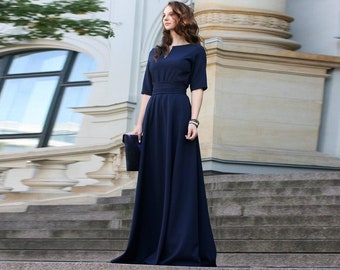 Maxi Dress, Bohemian Dress, Ball Gown Dress, Cocktail Dress, Dark Blue Dress, Minimalist Fashion, Floor Length Dress, Elegant Dress