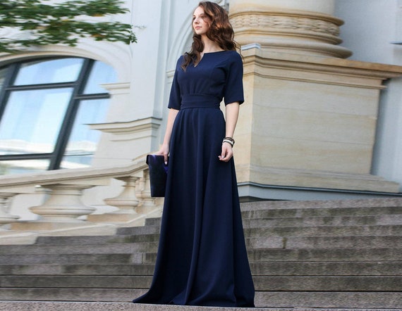 Maxi Dress Bohemian Dress Ball Gown Dress Cocktail Dress Dark Blue Dress Minimalist Fashion Floor Length Dress Elegant Dress Etsy