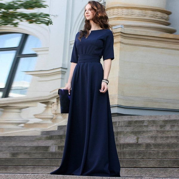 Maxi Dress, Bohemian Dress, Ball Gown Dress, Cocktail Dress, Dark Blue Dress, Minimalist Fashion, Floor Length Dress, Elegant Dress