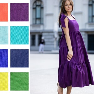 Summer Cotton dress, Organic Cotton Dress, Women Dress, Midi cotton dress, Organic clothing, Plus size Dress, Beach Dress, Ruffle Dress