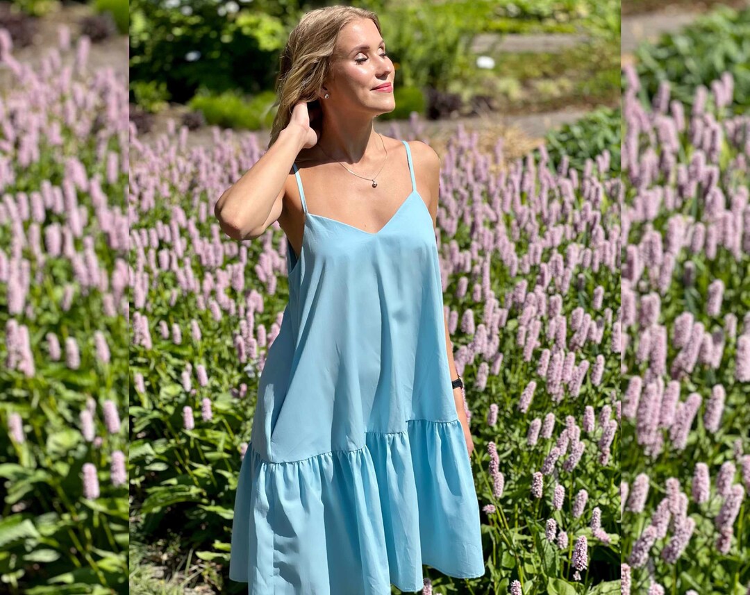 Boho Mini Dress Strap Dress Baby Blue Outfit Beach Wedding Etsy