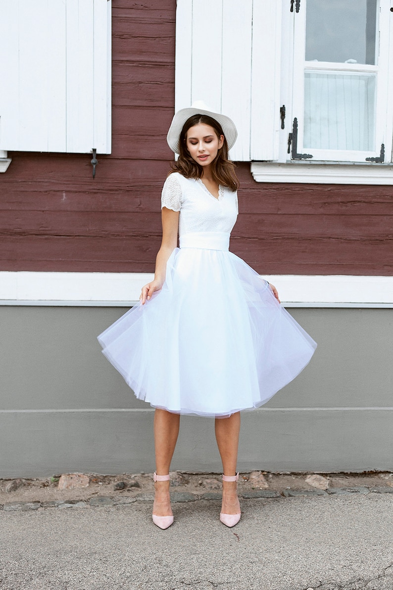 casual wedding dresses for summer Lace Dress, Wedding Dress, White Tulle Dress, Midi Dress, Lace Bridal Dress, Simple Wedding Dress, Wedding Dress Tulle 3 Top 10 Stylish Yet Casual