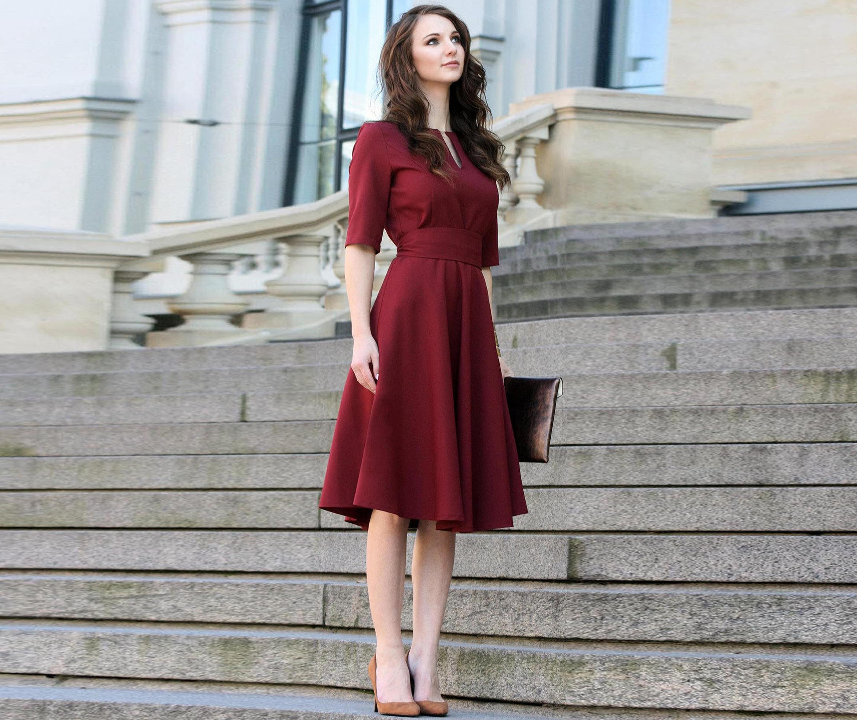 ligado Estúpido Sede Vestido rojo vino - Etsy España