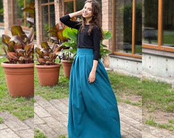 Falda de dama de honor, falda larga maxi, falda de mujer, falda de cintura alta, ropa de talla grande de moda, falda de gran tamaño, falda de bolsillo, falda elegante